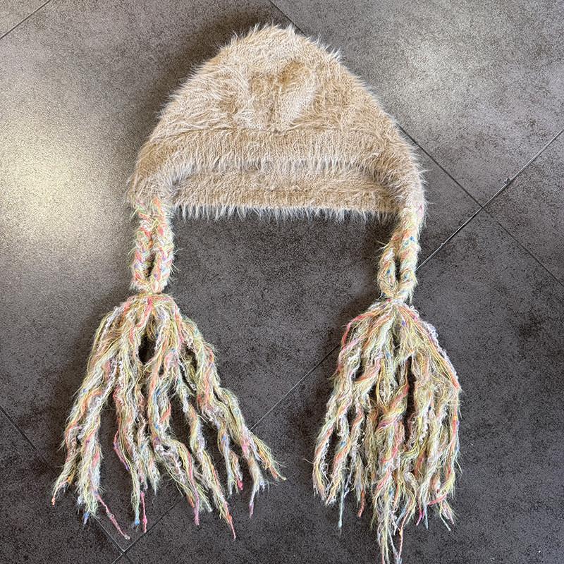 Knitted Girls Trendy Hat Warm Beanie With Cute Braids For Cold Use Weather