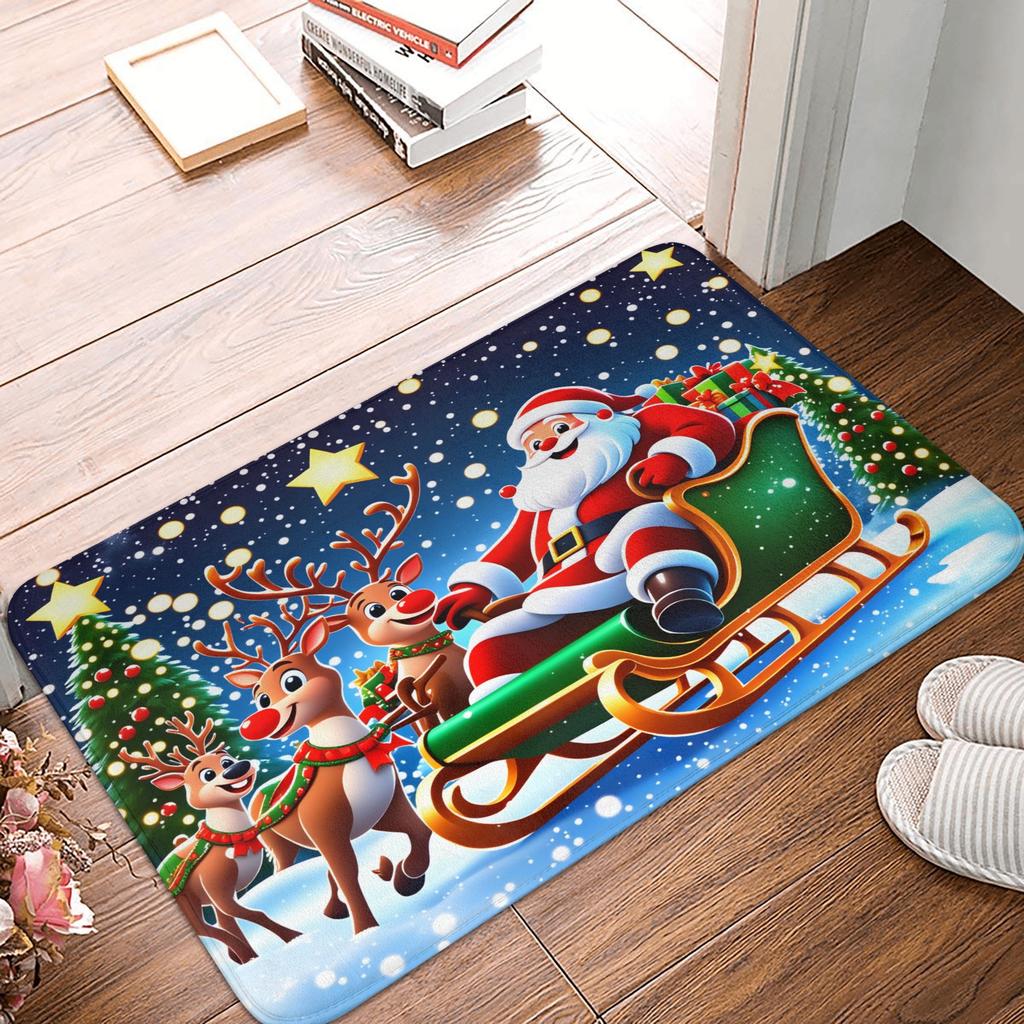 Snowman Pattern Merry Christmas Doormat Non-Slip Entrance Kitchen Bath Door Floor Mat Toilet Carpet Rug