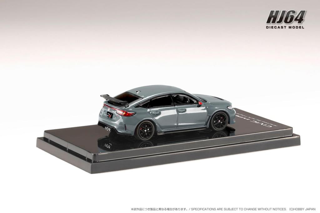 Scale Honda Civic Type R Racing Black Optional Parts Equipped Sonic Gray Pearl 1/64 (FL5) Package/Genuine Vehicle,