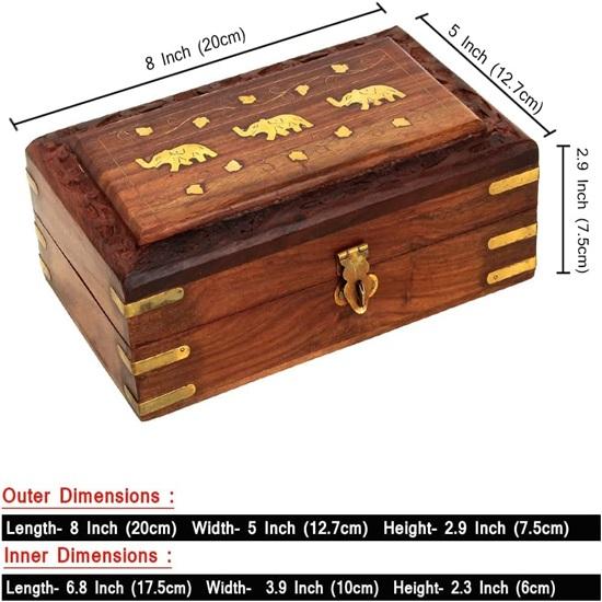 20.32cm Wooden Jewelry Storage Box with Hand Carved Floral Design