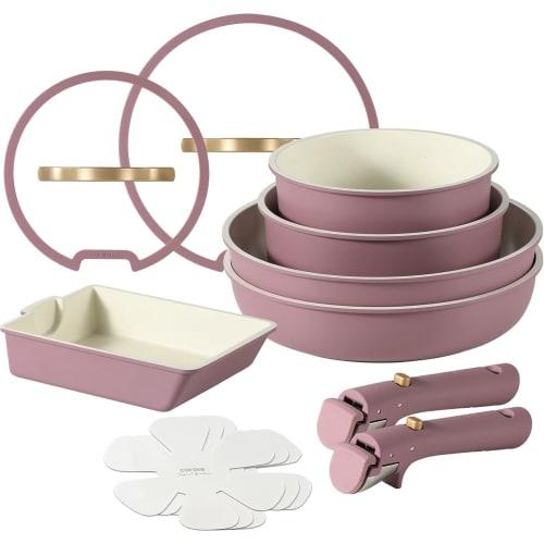 CAROTE 12-Piece Frying Pan Set, Induction and Gas Compatible, PFOA and PFOS Free, Removable Handles, Marble Coat, Non-Stick, Easy To Clean, Luxurious