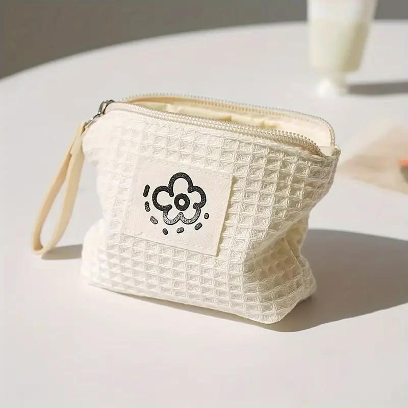 Милый маленький кошелек на молнии, модный цветочный принт, холщовый кошелек для монет, держатель для косметики, сумка, портативный