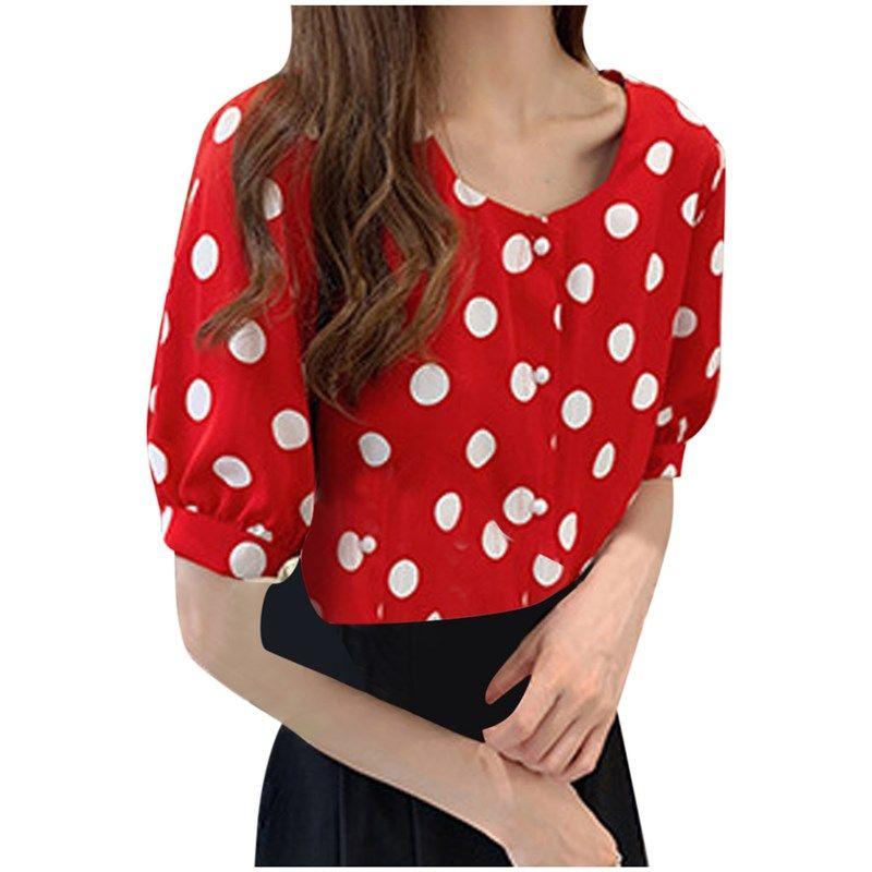 Blouse Women's Fashion Casual Short Sleeve Polka Dot O-n