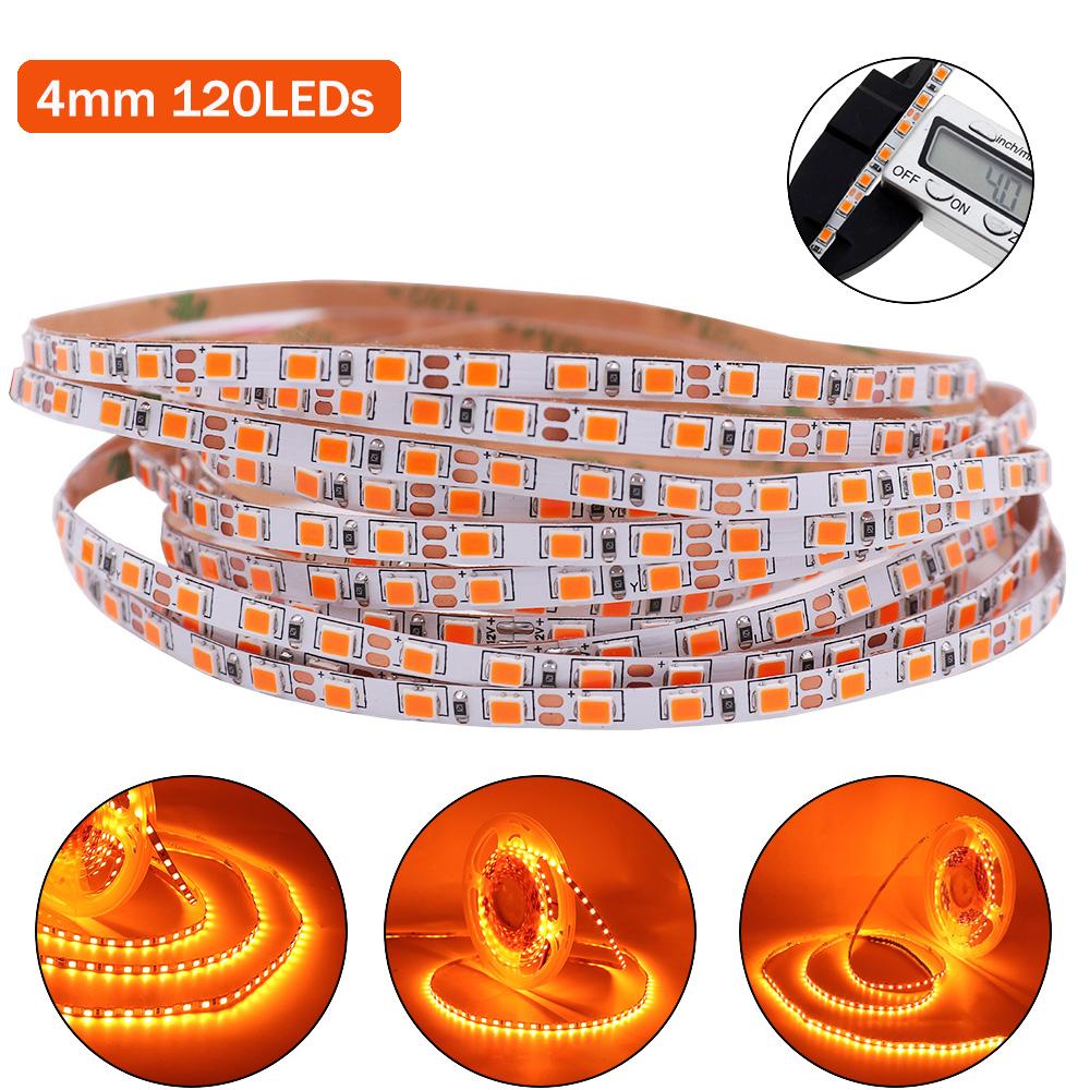 DC 12V LED Strip Light Orange 2835 SMD 120/240LEDs Flexible LED Tape 4mm 8mm 10mm Width LED Ribbon Light Rope for Decoration 5M