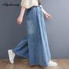 Корейские модные женские джинсы больших размеров с широкими штанинами и высокой талией, хлопковые синие мешковатые джинсовые брюки, повседневные свободные винтажные женские джинсы