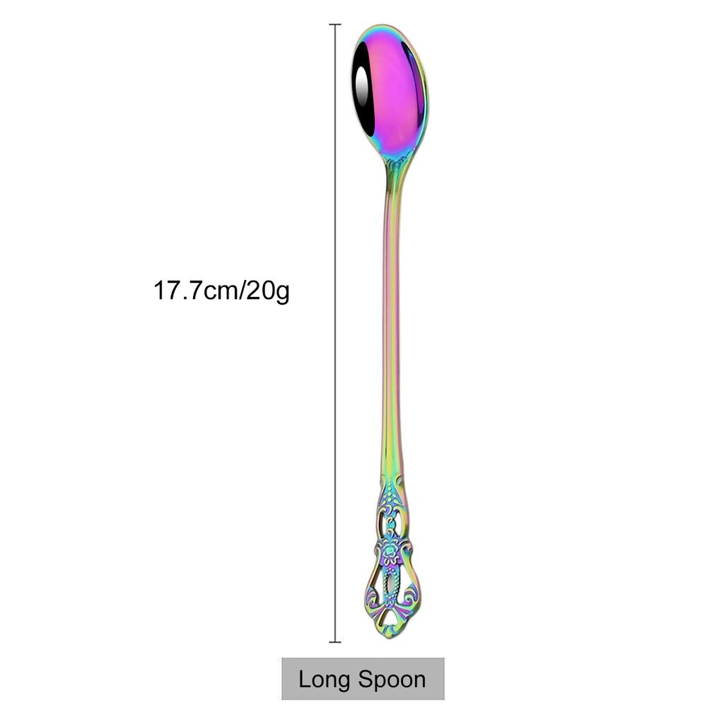 4Pcs Juice Coffee Stirring Cutlery Set Vintage Colorful Teaspoon Dinnerware Ice Cream Long Handle Scoop Tableware Kitchen Tools