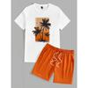 Men's Casual Crew Neck T Shirt Set Tropical Botanical Printed Pattern Short Sleeve And Shorts Vacation Casual Two Piece Set