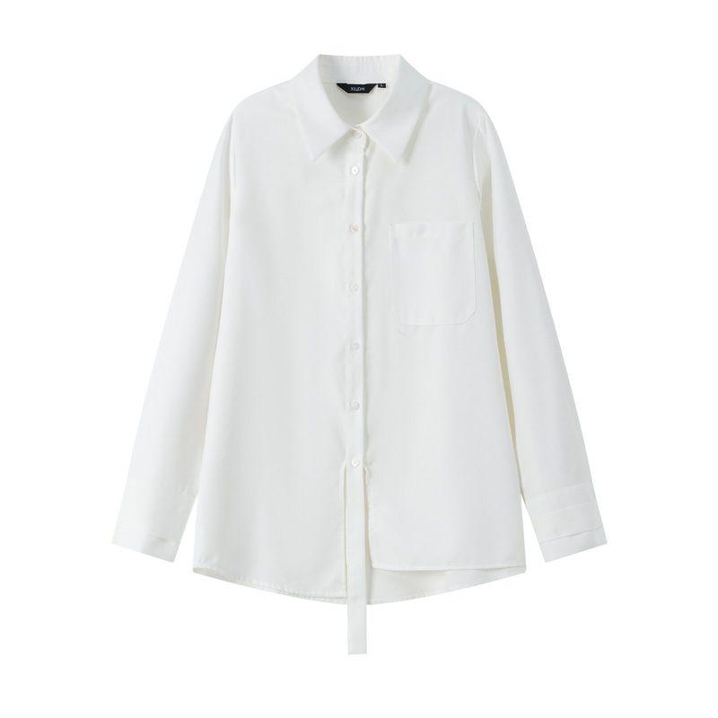 Asymmetric Ribbon Shoulder Straight-leg Autumn Work Clothing Shirt