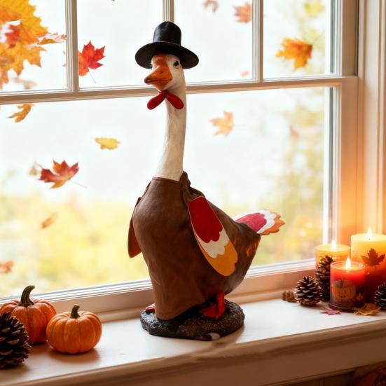 Наряд для садового гуся Турция/Пугало/Одежда Санты Подходит для 23-дюймовой цементной пластиковой статуи гуся для урожая, осени, Дня благодарения, Рождества, двора, патио