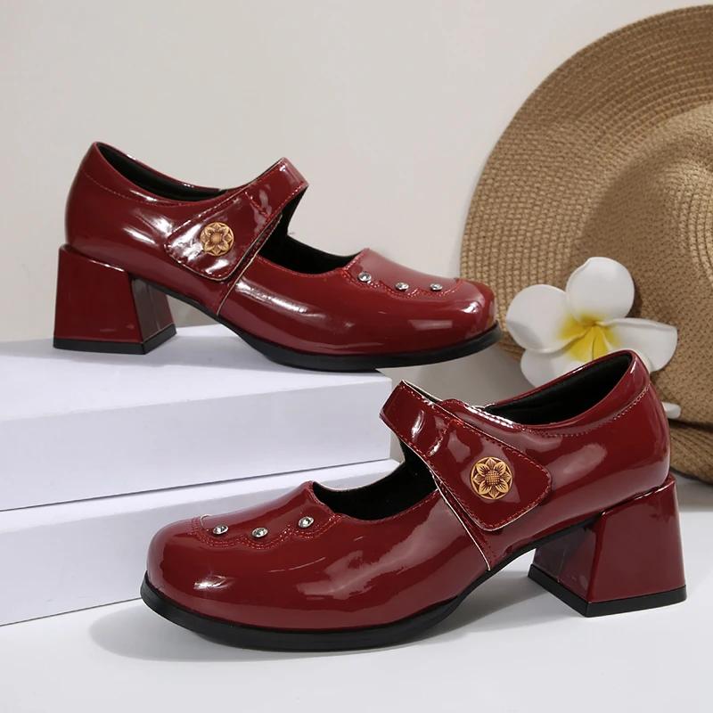 Водонепроницаемые туфли на платформе и высоком каблуке женские с массивным каблуком 2025 Новинка Элегантные черные лакированные с пряжкой Толстая подошва Mary Jane