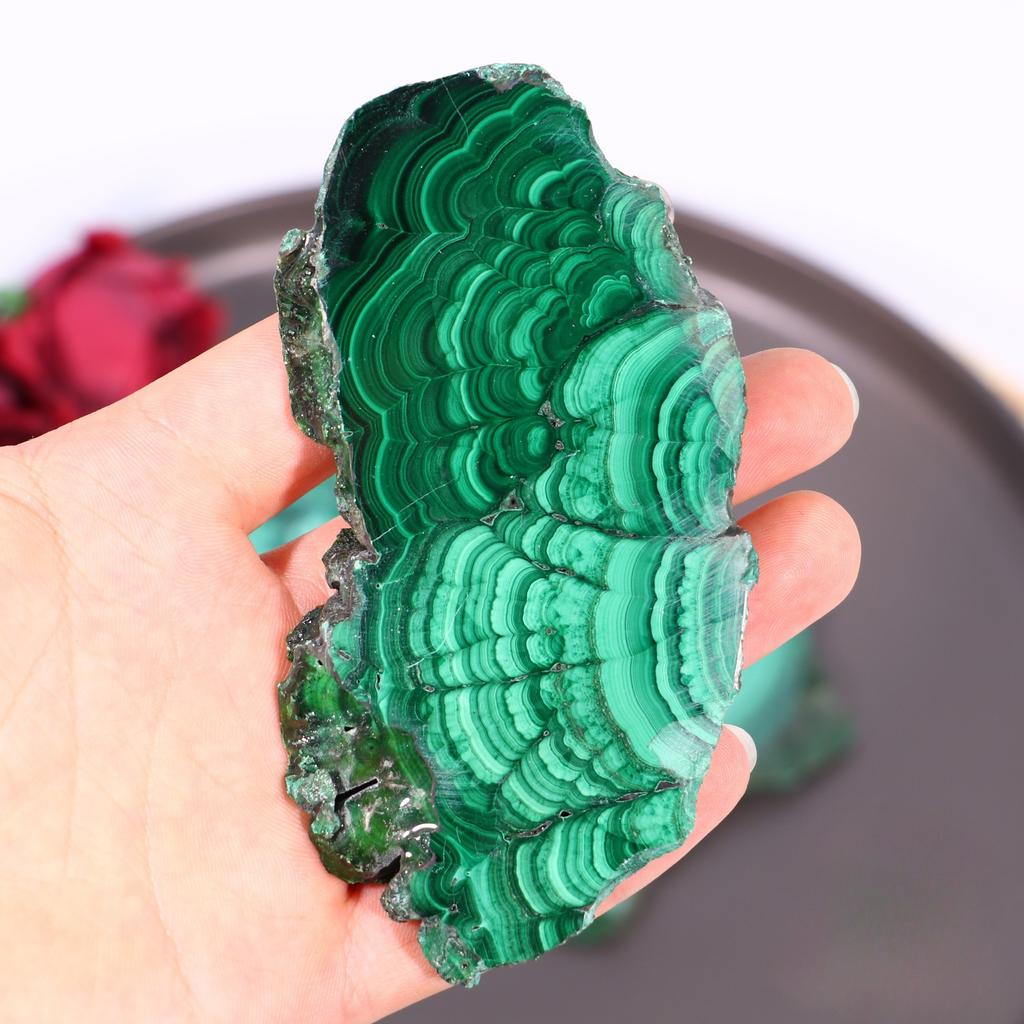 Natural Malachite Slice Decorative Stone Geological Home Decor Tabletop Ornament