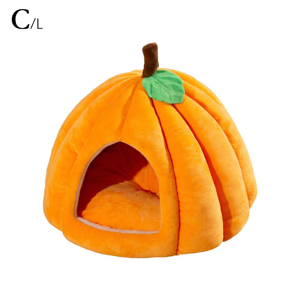 3D тыквенный домик для питомца, полузакрытый, съемное дно, нескользящий, мягкий, из полипропилена и хлопка, теплая кошачья вилла, осенне-зимняя будка для маленькой собаки
