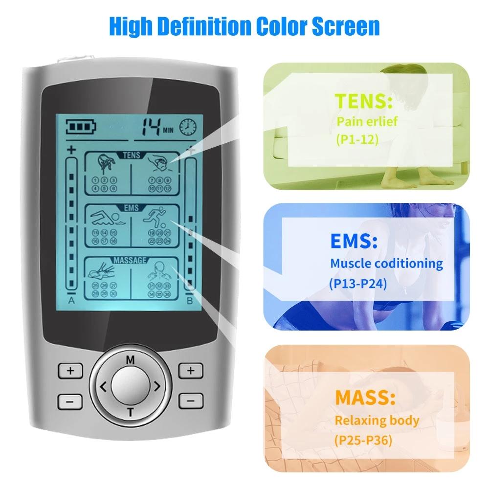 Tens мышечный стимулятор 36Mode Electric EMS трехканальный акупунктурный массажер для ухода за телом цифровой терапевтический аппарат электростимулятор