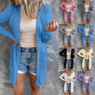 Женский легкий кардиган с открытым передом и длинными рукавами на пуговицах, свободная верхняя одежда