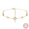 ORSA JEWELS 8mm Shell Anklet 925 Sterling Silver Four Leaf Clover Design Nature Style Symbol of Luck Summer Gift for Her GMA04