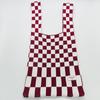 Knitted Plaid Bag Handmade Woven Tote Checkerboard Checker Clash Colour Shoulder Bag  Shopping Bag