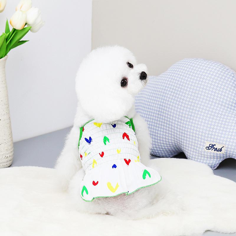 2024 New Spring and Summer Pet Clothes Hundred Flowers Fold Elastic Sling Bomei Clothing Teddy Puppy Clothes Casual Dog Clothing