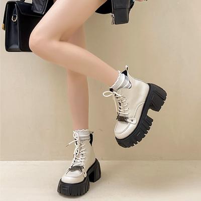 Осенне-зимние модные ботильоны на толстом каблуке с круглым носком для женщин, нишевые ботильоны на высоком каблуке с небольшим увеличением роста, кожаные ботильоны дизайнерские, модные короткие ботинки Мартин