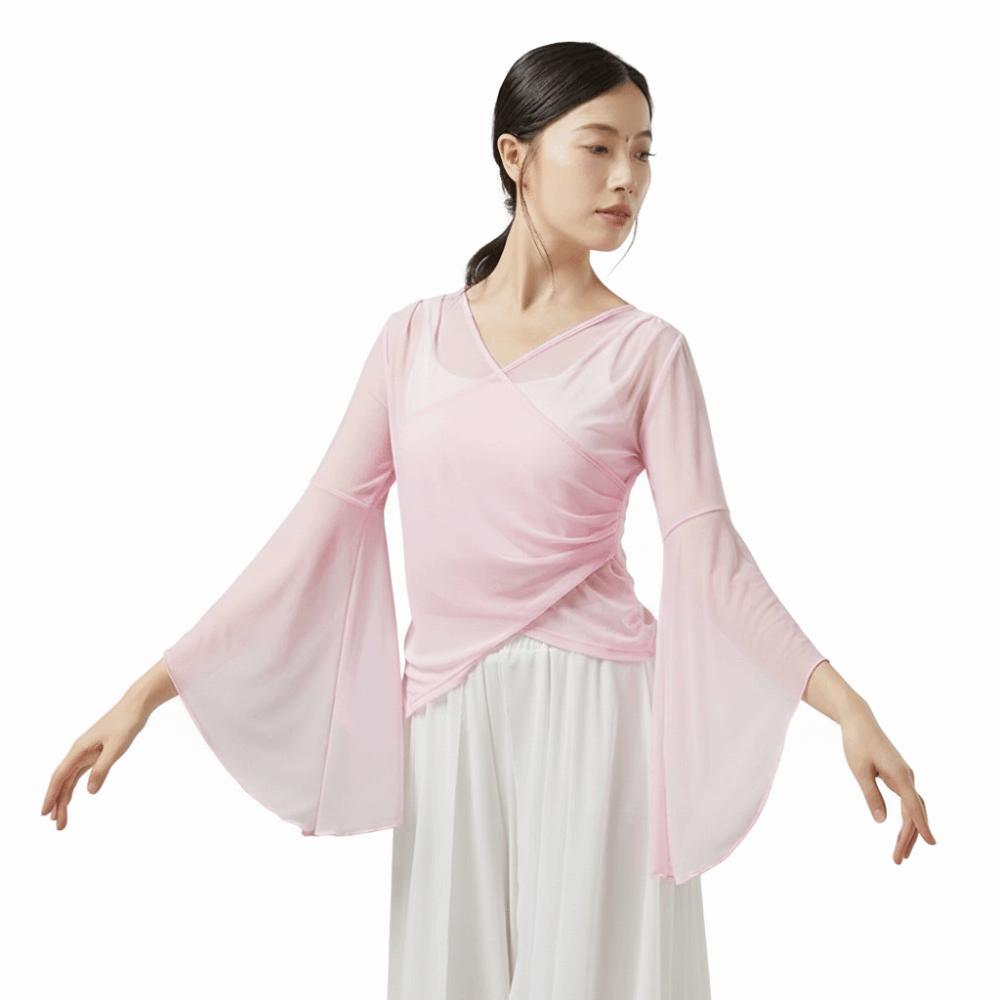 Элегантная китайская народная танцевальная одежда Прозрачный сетчатый топ Дышащий Классический танцевальный топ Женская танцевальная одежда