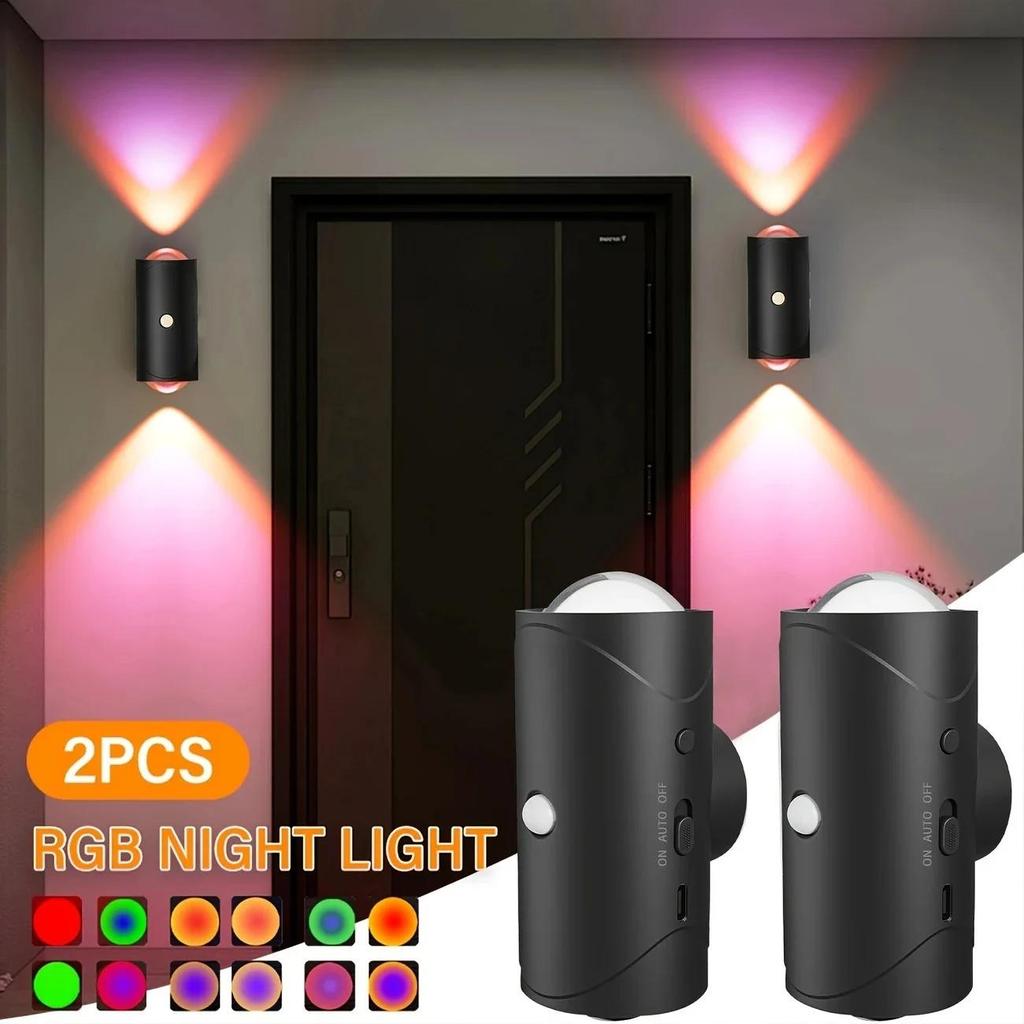 RGB Gradient LED Night Light with Motion Sensor Wall Lamp Rechargeable Ambient Dimmable Indoor Lights Magnetic Step Lighting