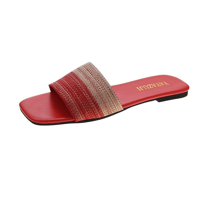 Женские тапочки, модные плоские тапочки, сетчатые, в стиле знаменитостей, элегантные, с квадратным носком, уличные сандалии с открытым носком, новинка лета, Zapatillas Mujer