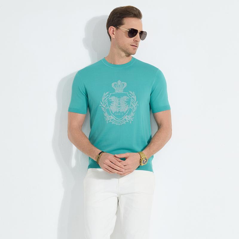 Knitted Elasticity Summer Men's Hot Diamond Short-sleeved T-shirt