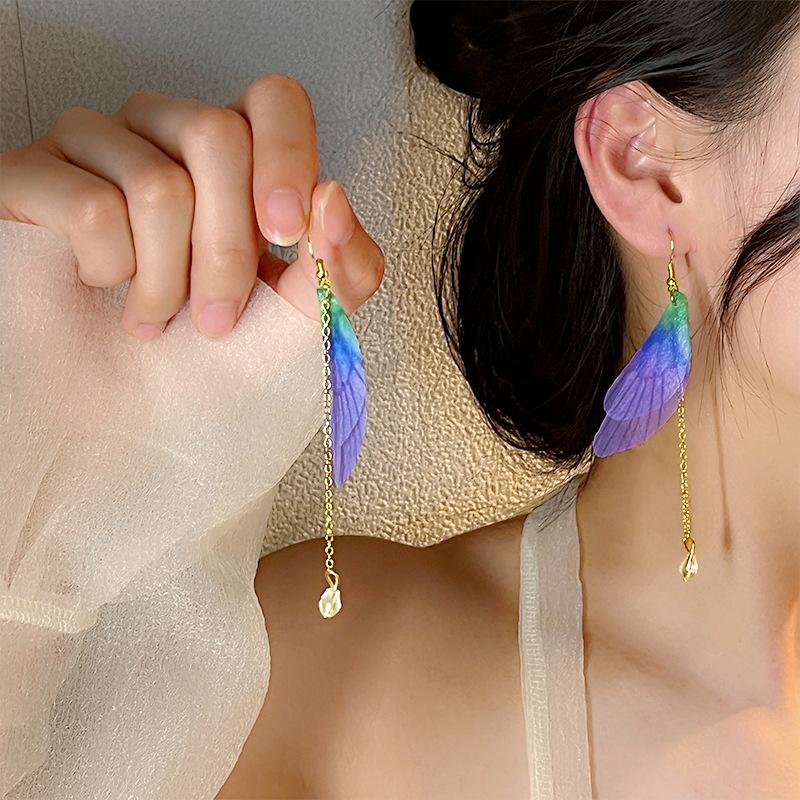 Серьги из тюля с крыльями бабочки и жемчугом, длинные серьги с бахромой в богемном стиле, женские серьги, ювелирная ниша