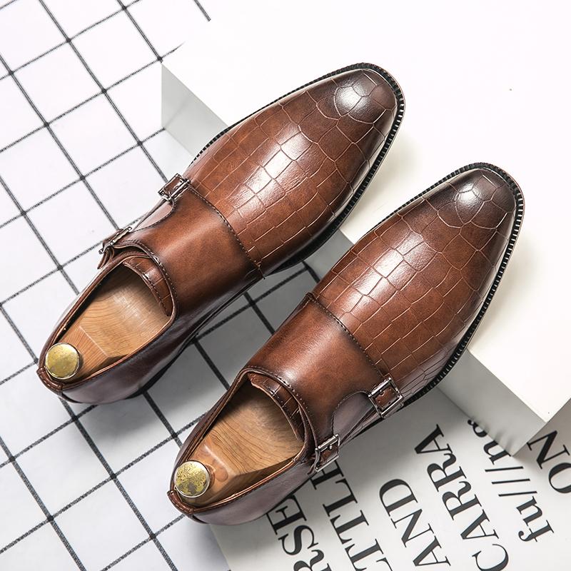 Korean Style Fashion Monk Strap for Men Crocodile Pattern Casual Oxford Gentleman Shoes Formal Wedding Prom Dress Homecoming
