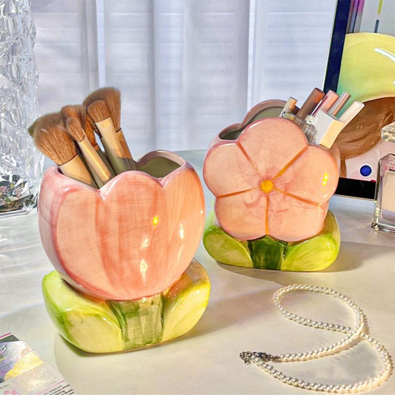 Керамика Настольный настольный контейнер в форме тюльпана-органайзер Косметическая щетка Разные аксессуары