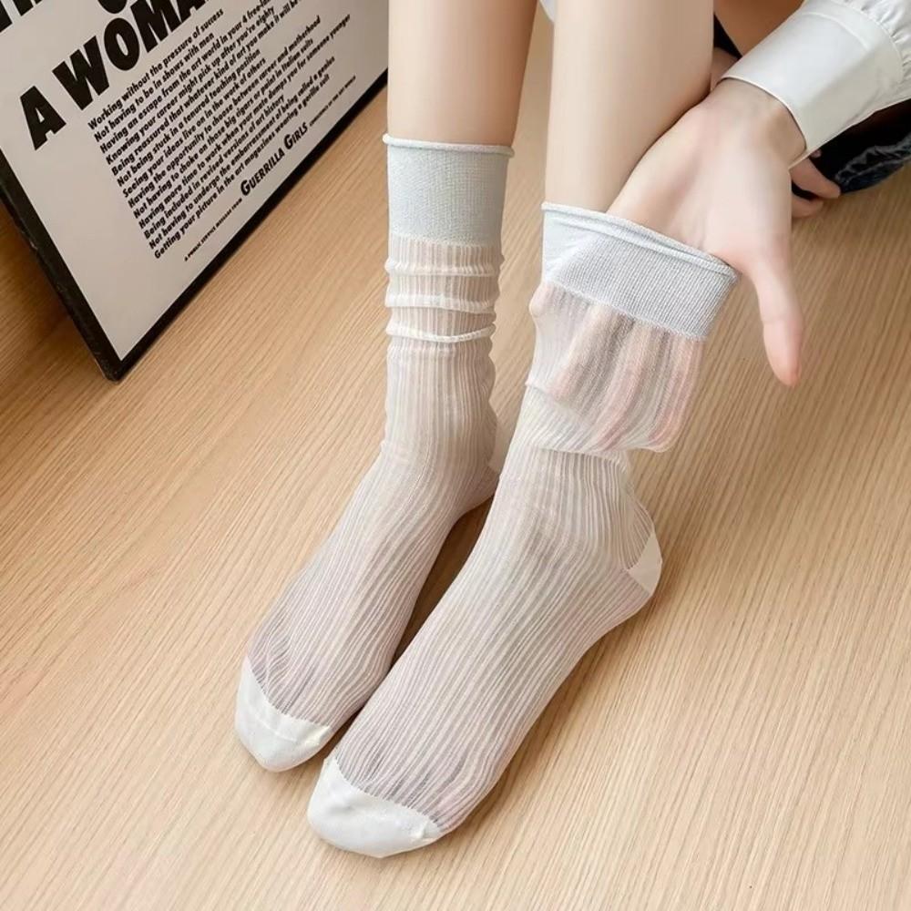 1 pair Transparent Crystal Silk Socks Ultra-thin Mesh Socks Korean Style Lace Socks Summer Women