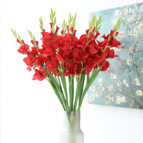 Юшэн Искусственный цветок гладиолуса Реалистичный Искусственный шелковый цветок Дом Офис Свадебная вечеринка В помещении На открытом воздухе Искусственный цветок Цветущее украшение