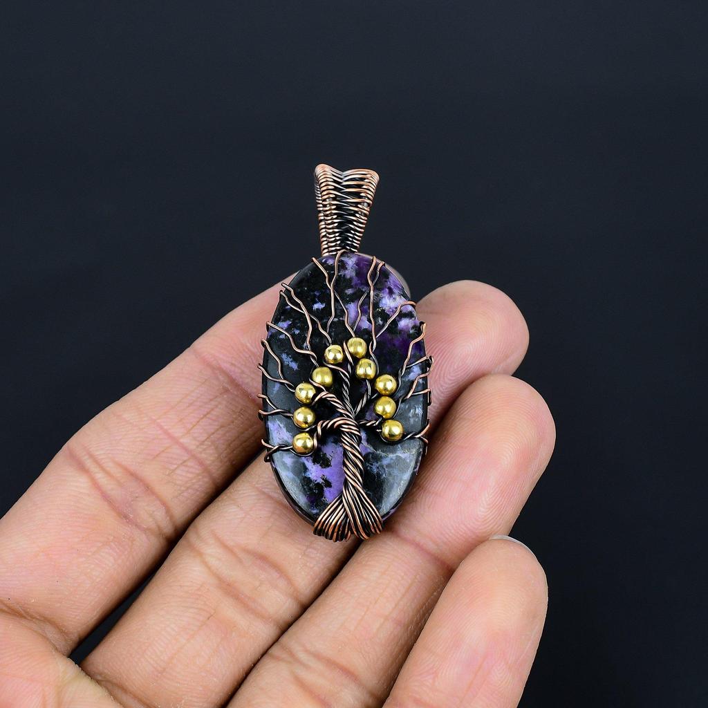 Charoite Handmade Gemstone Pendant, 999 Copper Wire Wrapped Pendant Antique Tree Of Life Jewelry, For Engagement Gift