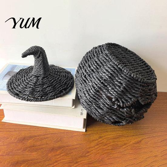 Decorative Storage Basket for Fall Handwoven Pumpkin Lantern, Vintage Rustic Halloween Decor, Hollow Smile Tiered Party Setting Accessories
