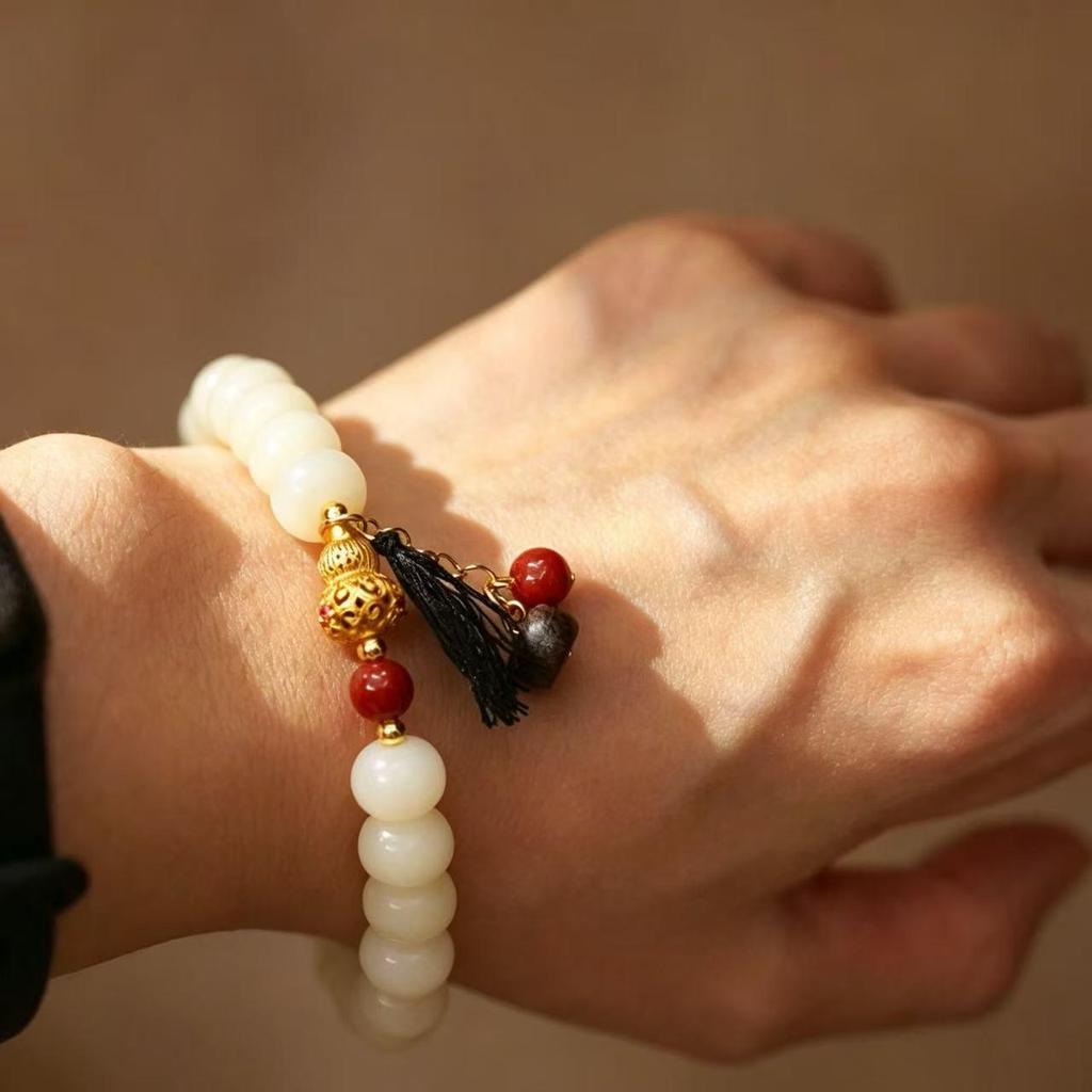 Exquisite Natural Bodhi Root Women's Ethnic Buddhist Prayer Beads Bracelet
