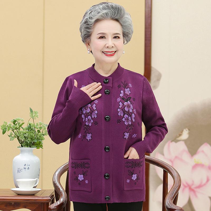 Middle-aged and Elderly Women's Spring and Autumn Sweater Temperament Elegant Elderly Clothes