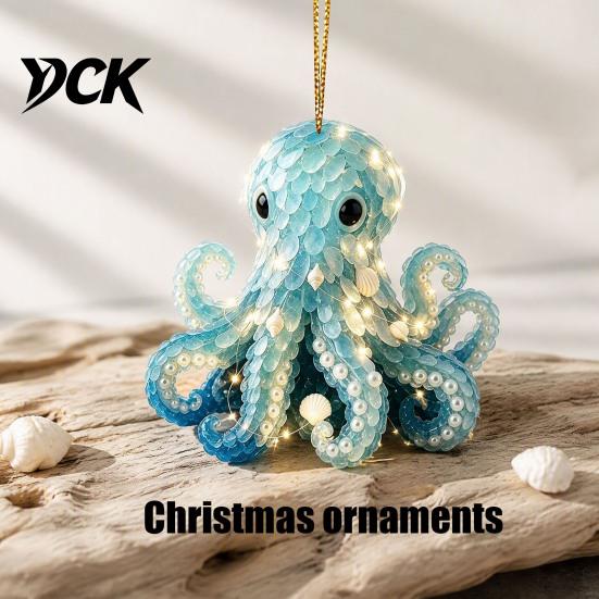 Handmade Style Christmas Decor Blue Glass House Hanging Ornament, Acrylic Double Side Thoughtful Gift Ideas Printed Tree Pendant, Festive Holiday Home