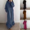 Women Hoodie Dress Hooded Keep Warm Thicken Drawstring Long Sweatshirt Dress