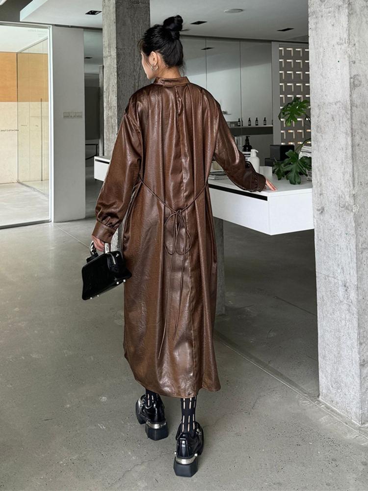 Xitao Бандажные платья с V-образным вырезом и карманами из искусственной кожи LJ1015