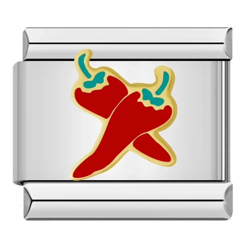 Hapiship 2024 женские красные глазурованные цветочные сердечки Kiss Me подвески итальянские звенья подходят для браслета из нержавеющей стали 9 мм изготовление ювелирных изделий ZH003