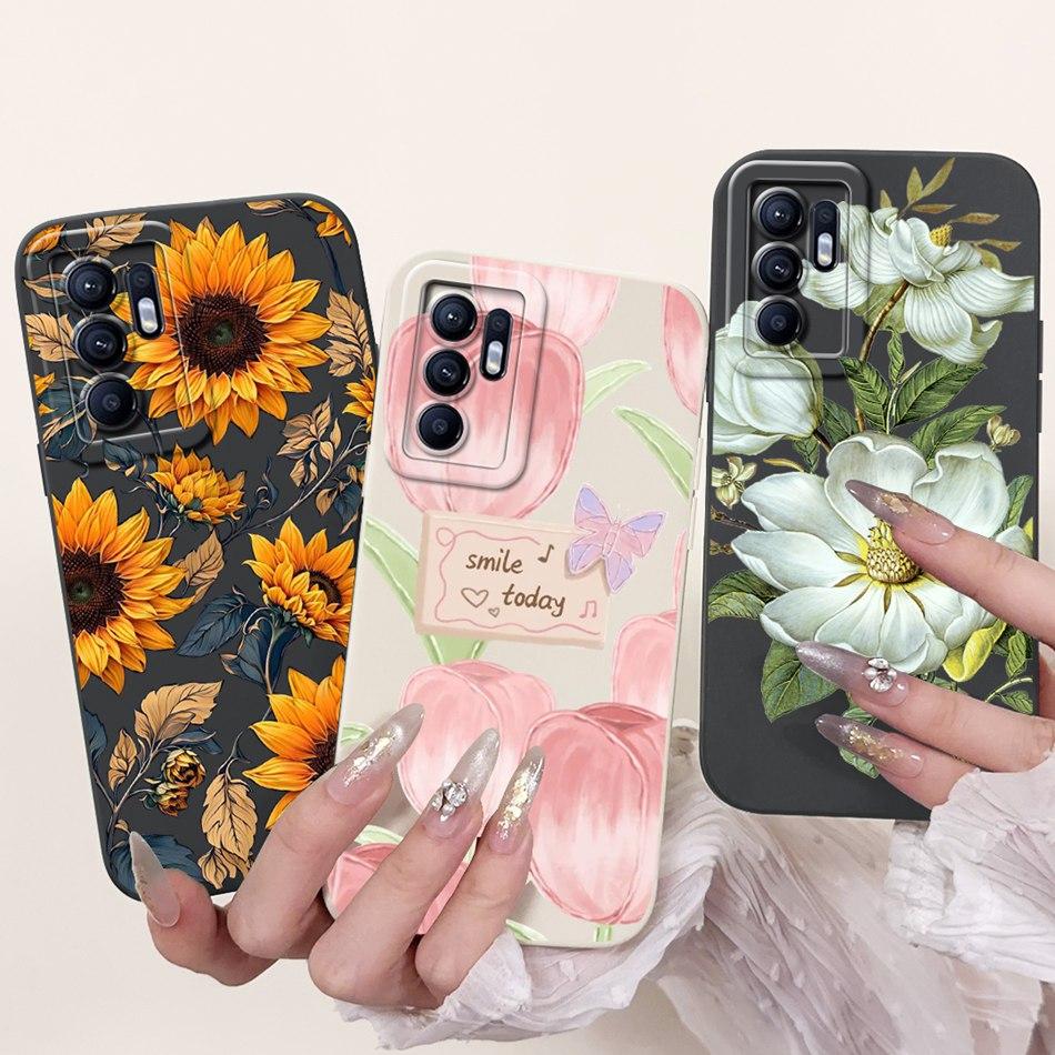 For OPPO Reno6 CPH2235 Elegant Sunflower Tulip Printed Phone Case For Oppo Reno 6 4G Soft Silicone Shockproof Cases