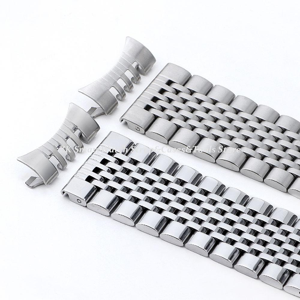 Цельный ремешок для часов из нержавеющей стали с изогнутым концом 12 14 16 18 20 21 22 24 мм Металлический браслет Застежка-бабочка Универсальный браслет Ремешок для часов