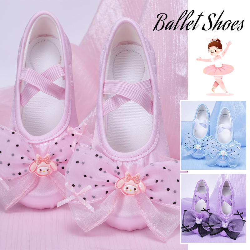 Туфли для танцев для девочек Мягкая подошва Детские балетные туфли Танцевальная обувь Милые Туфли с кошачьими когтями для сценических выступлений Украшение бантом