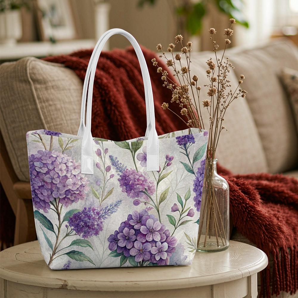 Purple Lilac Floral Women Tote Bag Fashion Casual Large Capacity Daily Outdoor Shopping Handbag