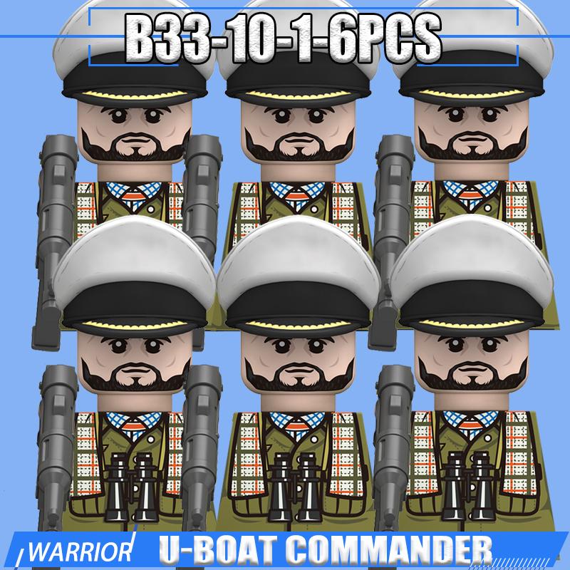 Фигурки военных моряков времен Второй мировой войны, строительные блоки, лидер, армейский воин, командир лодки, артиллерийские аксессуары, кирпичики-оружие, игрушки, подарки
