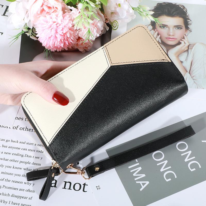 New Women's Wallet Long Contrast Panel Zipper Tassel Large Capacity Wallet Mobile Case