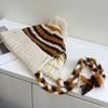 Striped blended wool hat women's autumn and winter fleece thickened thermal ear protection hat strap ball knitted Lei Feng hat