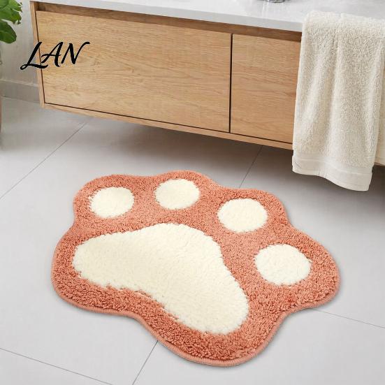 Decorative Cat Paw Mat Bath Mat, Non-Slip Soft Fluffy Rug, Absorbent Thickened Washable Cute Area Rug for Entrance Bathroom Bedroom Water Door