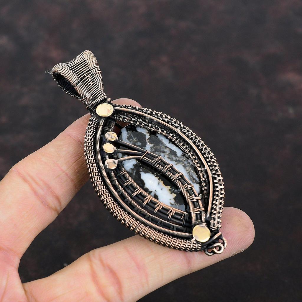 Белый бирюзовый кулон буйвола, обернутый медной проволокой, ювелирное изделие ручной работы, кулон из настоящего драгоценного камня, медное ювелирное изделие, уникальный кулон для подарка