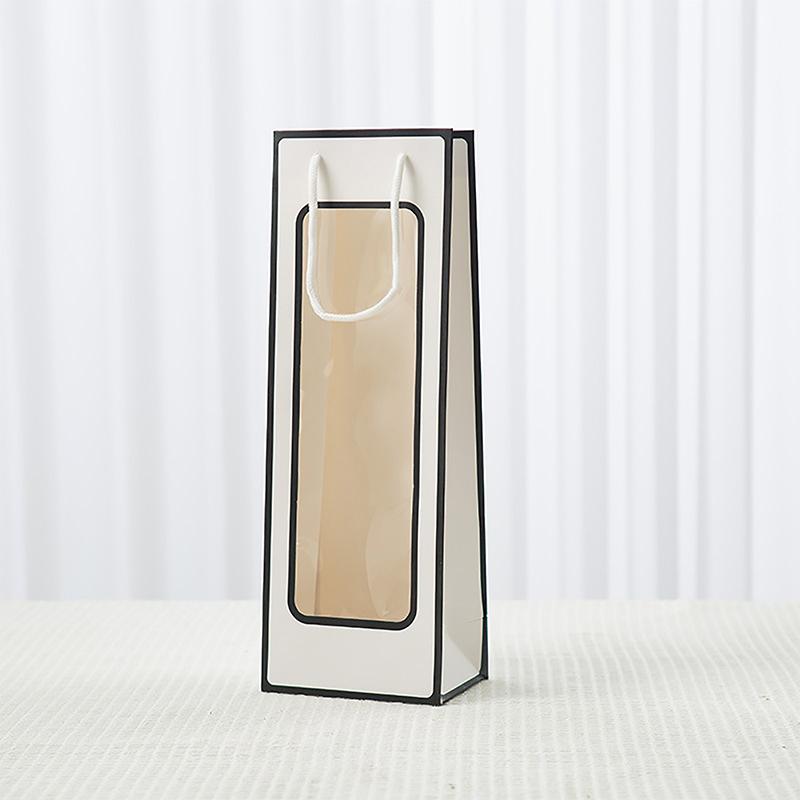 New Single Red Wine Tote Bag Window Transparent PVC Kraft Paper Flower Doll Rectangular Gift Packaging Bag