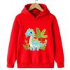 Red children's hooded sweatshirt cartoon dinosaur cute sweatshirt autumn and winter long sleeved boy and girl's favorite jacket